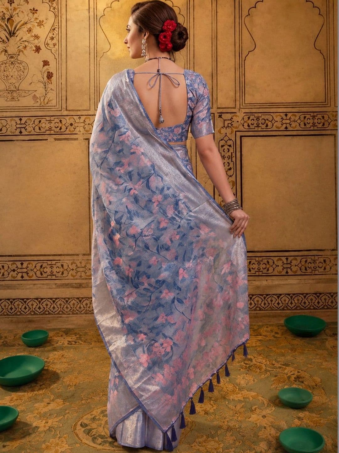Mitera Floral Zari Silk Cotton Fusion Saree thumbnail 2