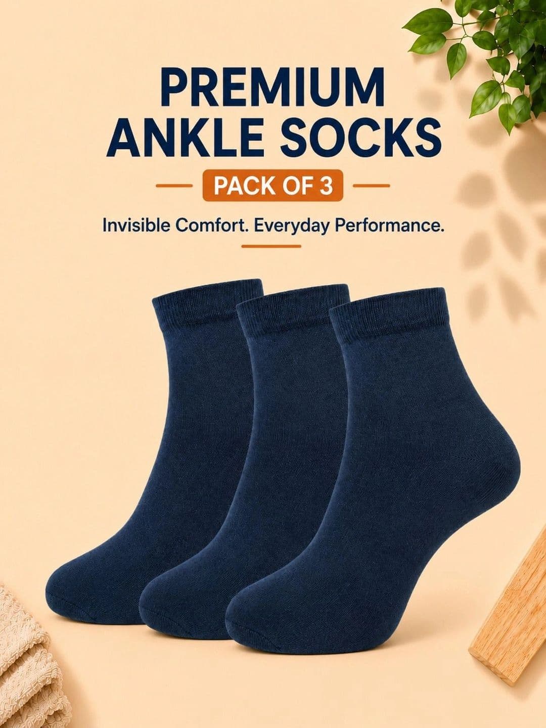 ADDOSSO Men Pack of 3 Cotton Assorted Ankle Length Socks thumbnail 4