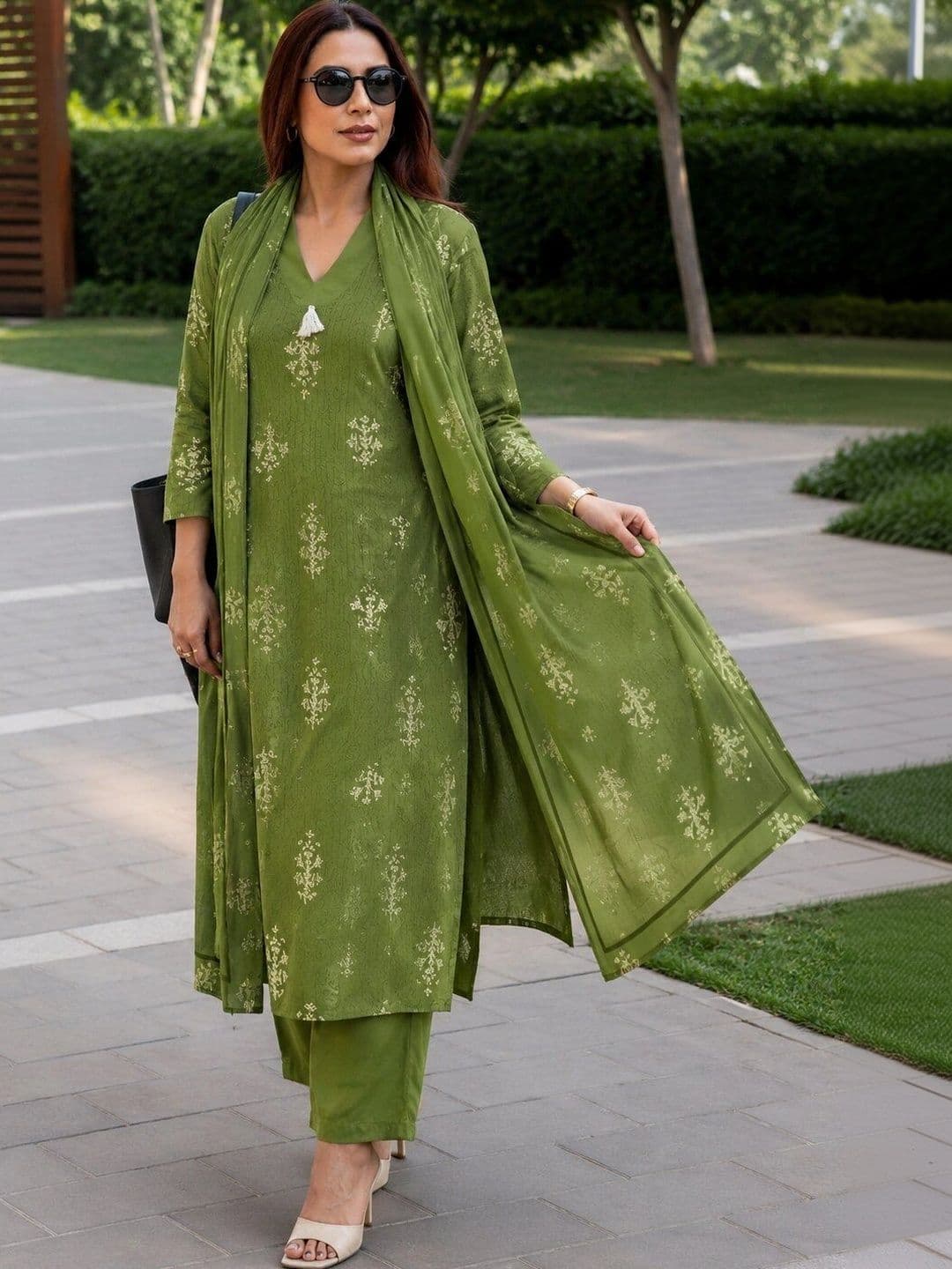 SZN Women Ethnic Motifs Printed Regular Kurta with Palazzos & With Dupatta thumbnail 2