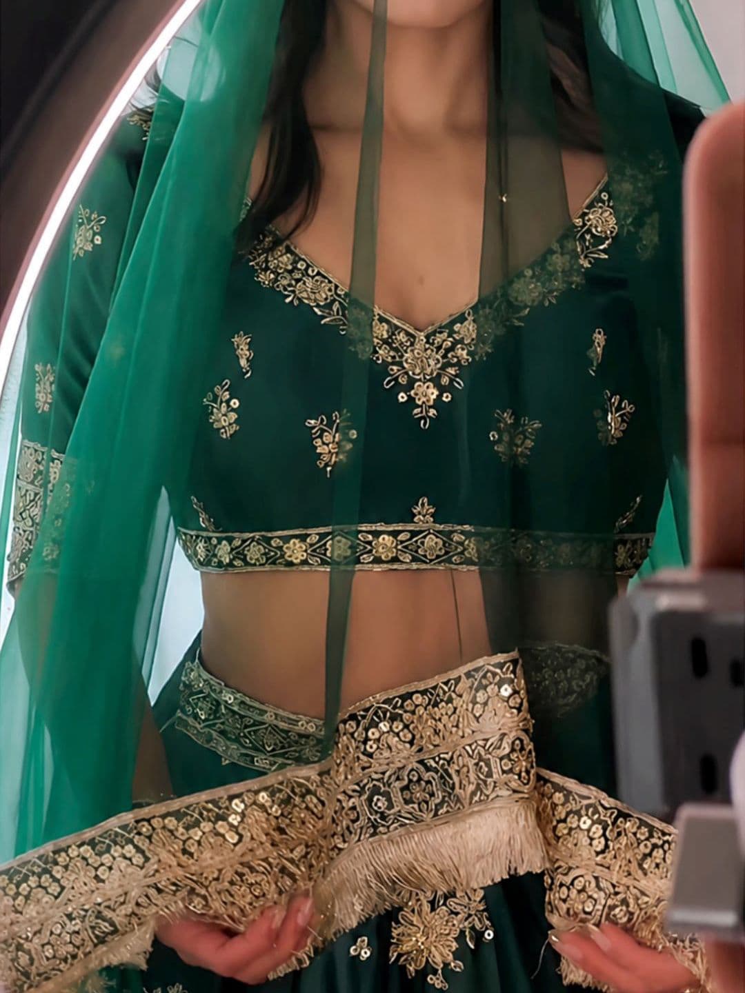 House of Pataudi Embroidered V-Neck Flared Lehenga Choli thumbnail 4