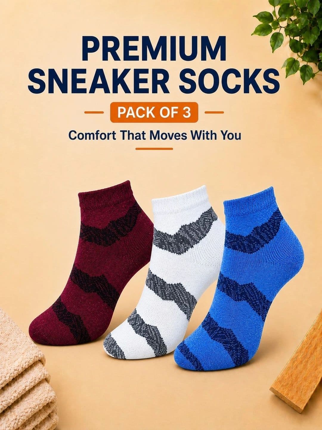 ADDOSSO Men Pack of 3 Cotton Assorted Patterned Ankle Length Socks thumbnail 4