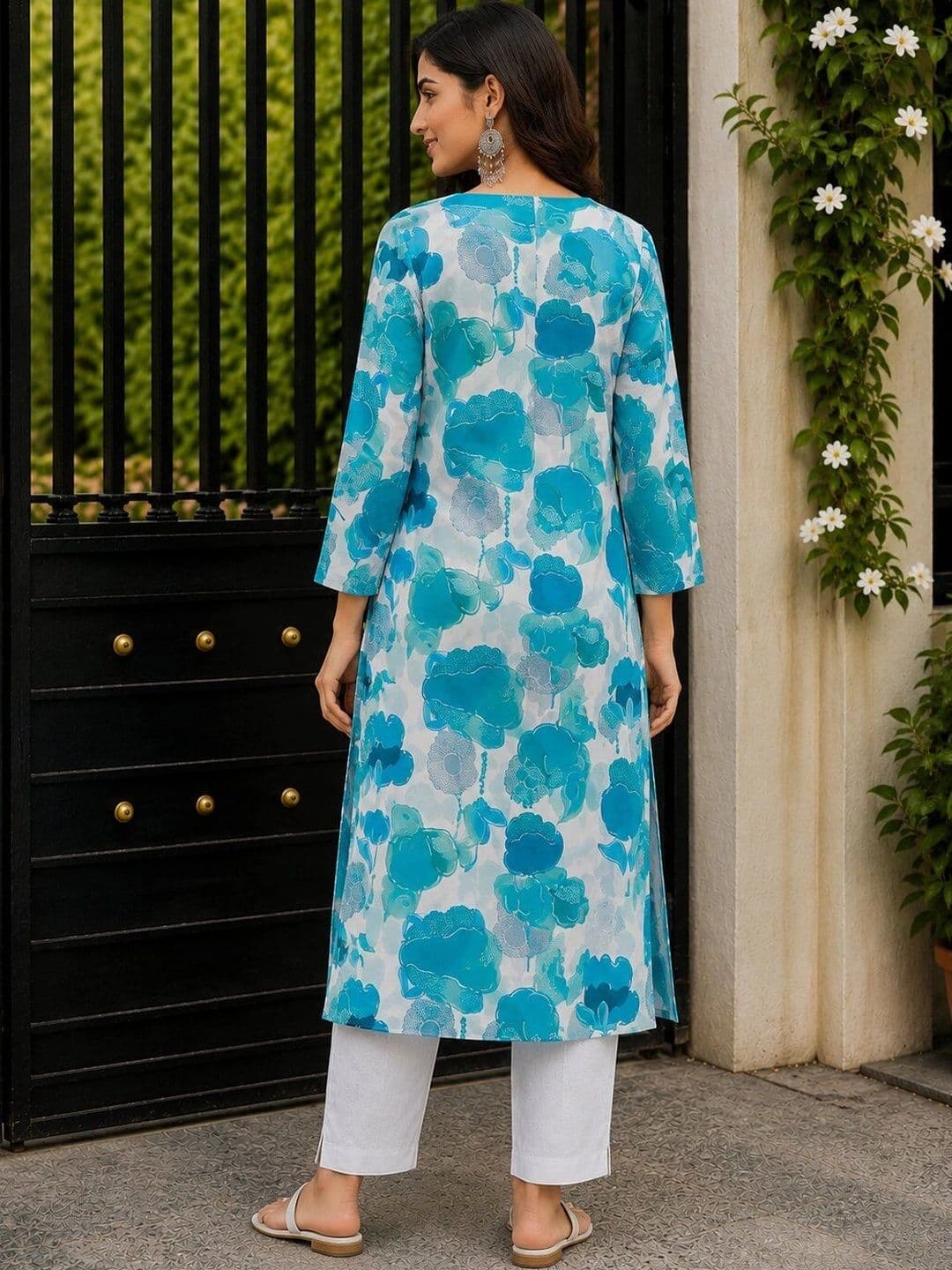 FABZARI Women Floral Printed Regular Pure Cotton Kurta with Trousers & With Dupatta thumbnail 5