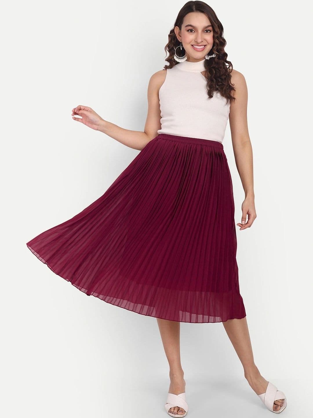 Aaruvi Ruchi Verma Women Accordion Pleated Midi A-Line Skirt thumbnail 5