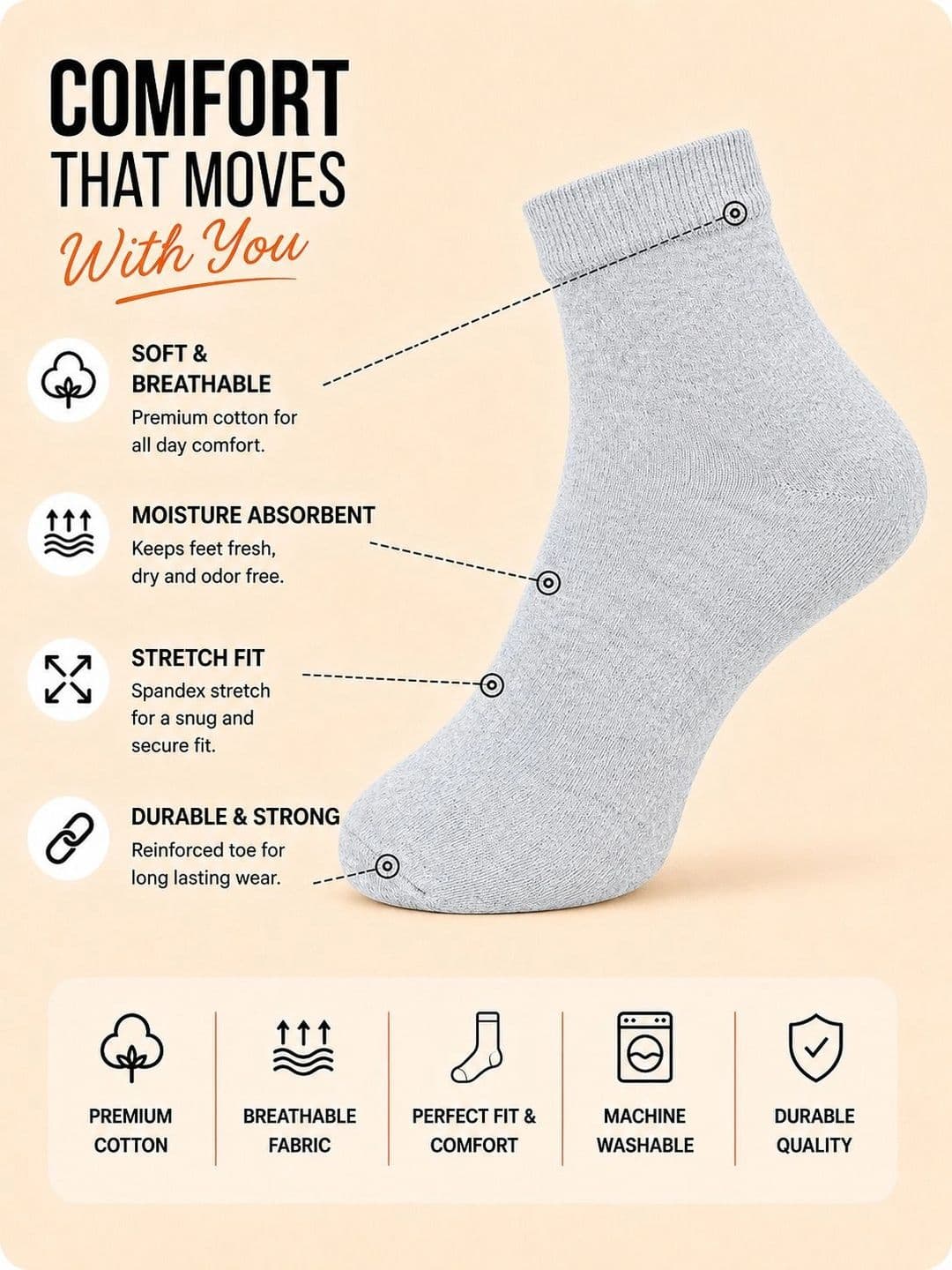 ADDOSSO Men Pack of 3 Cotton Assorted Ankle Length Socks thumbnail 3