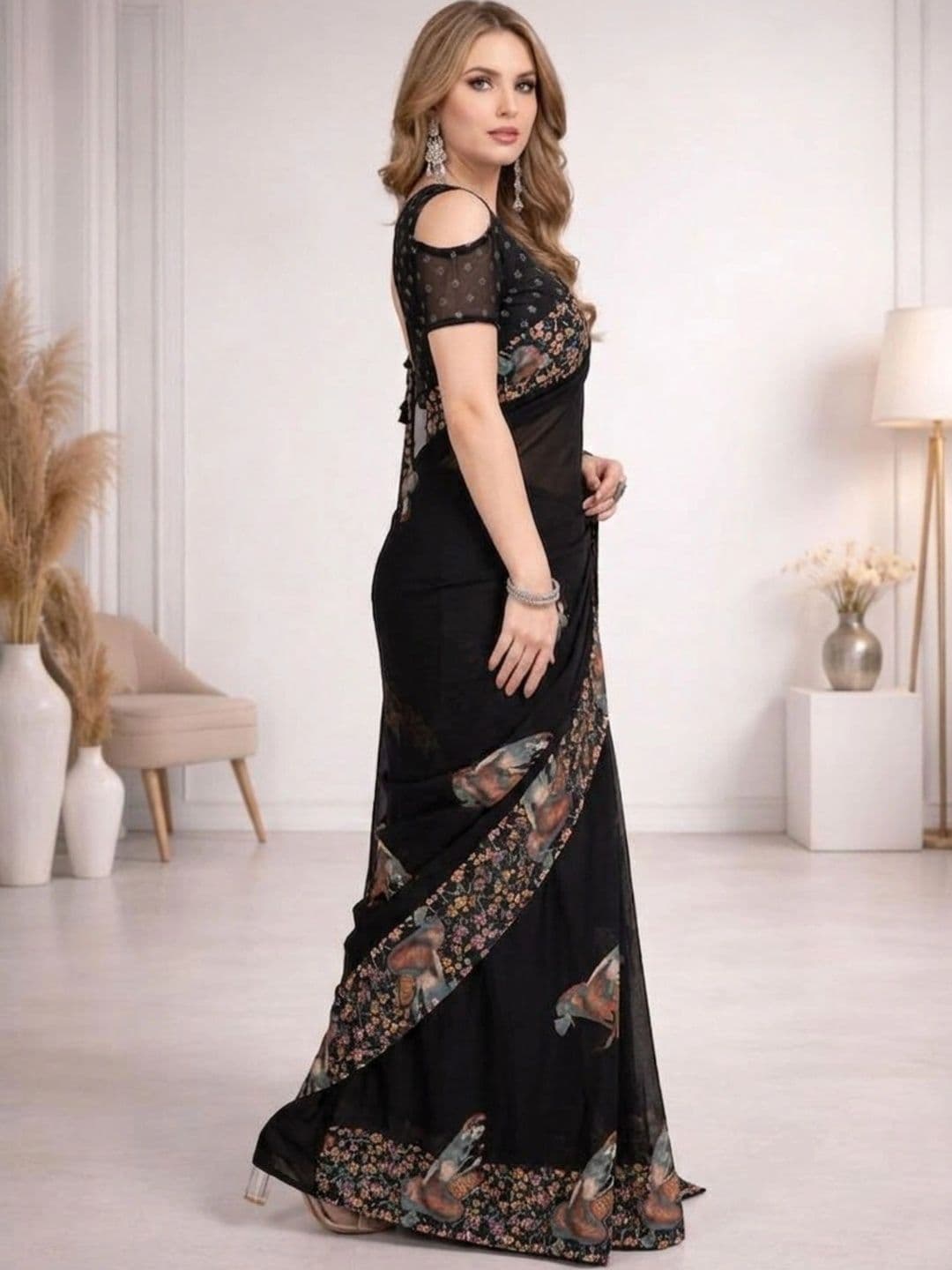 ANAND SAREES Floral Poly Georgette Designer Saree thumbnail 3