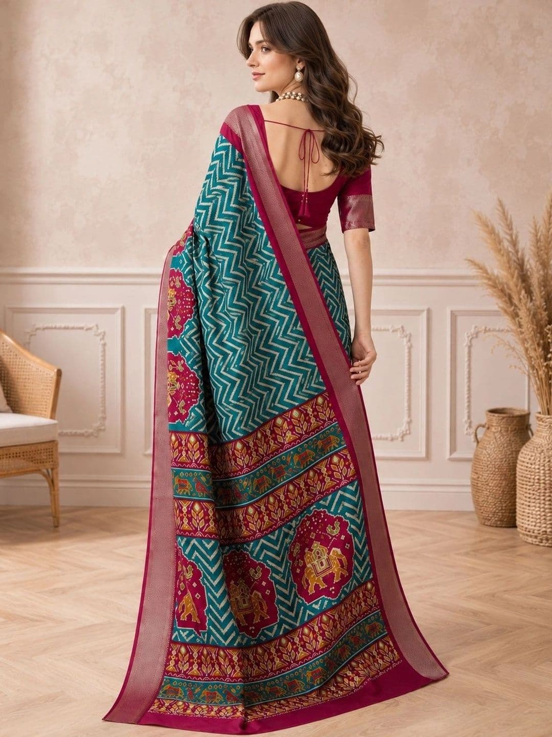 all about you Zari Silk Blend Fusion Patola Saree thumbnail 5