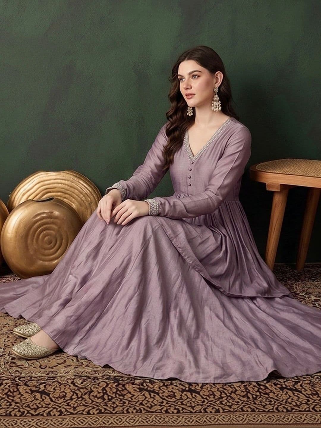 Sangria Women Empire Thread Work Kurta with Palazzos thumbnail 6