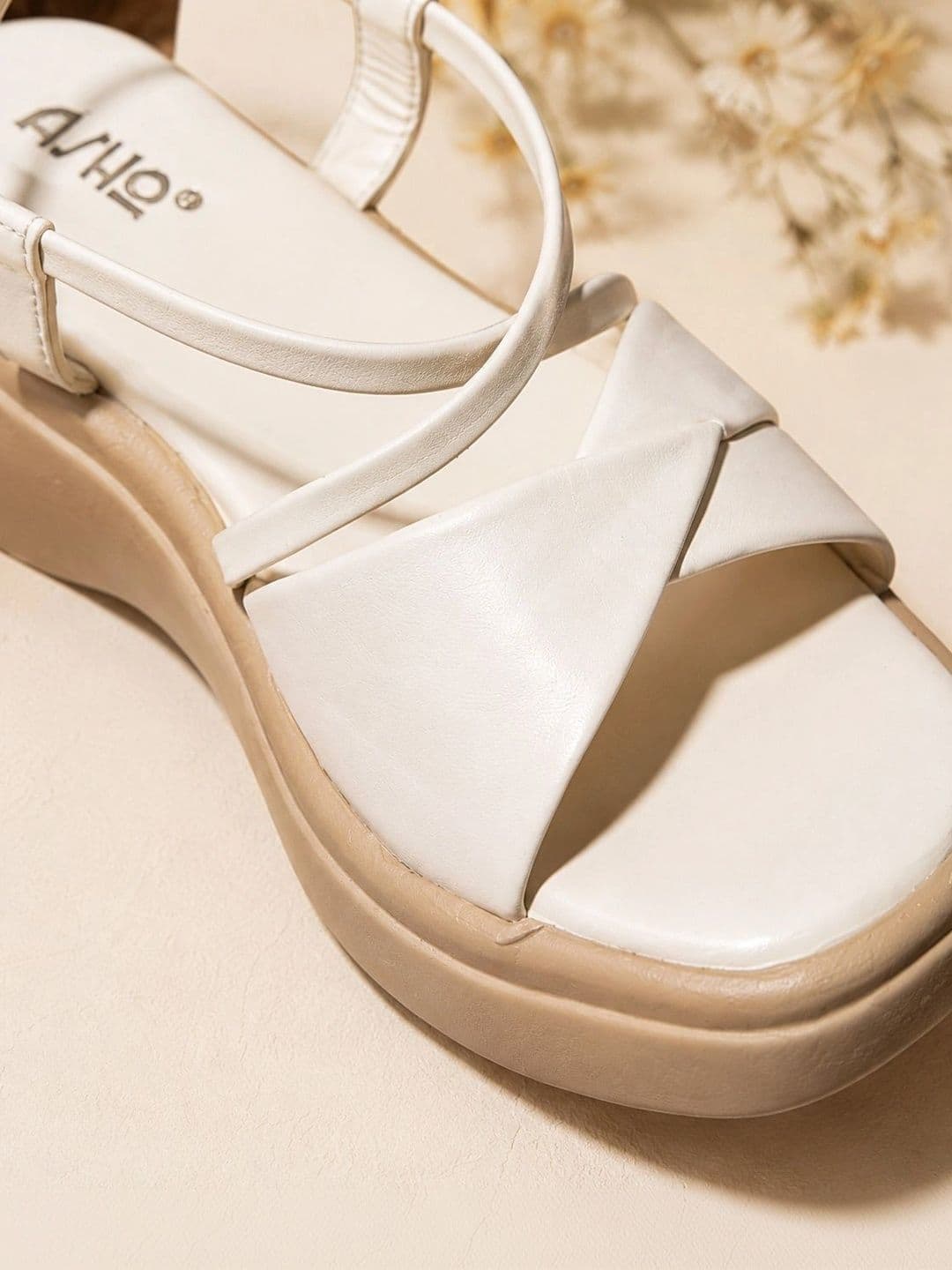 ASHO WITH FASHION MADE GLOBAL Women Synthetic Leather Platform Sandals with Cross Straps thumbnail 2