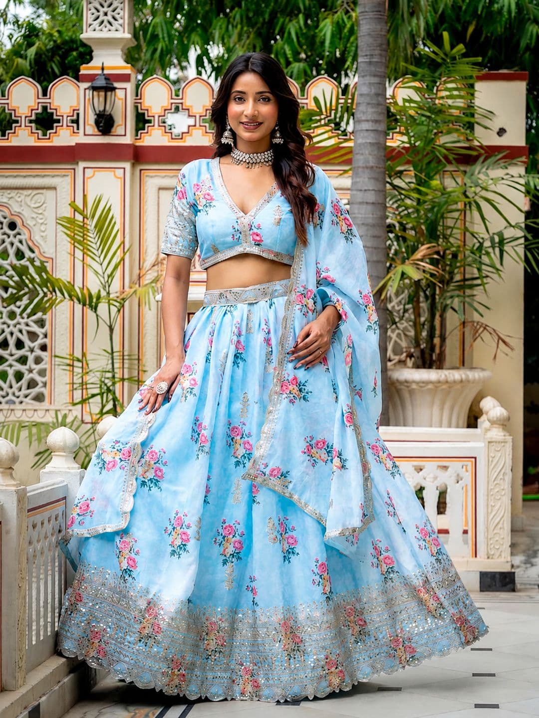 JIHU CULTURE Printed Sequinned Semi-Stitched Lehenga & Unstitched Blouse Taping thumbnail 2