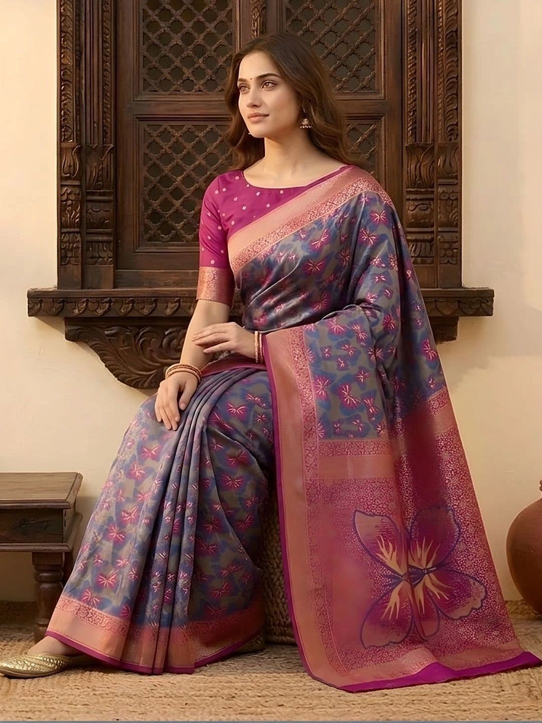 Urbanari Woven Design Zari Silk Blend Saree thumbnail 3