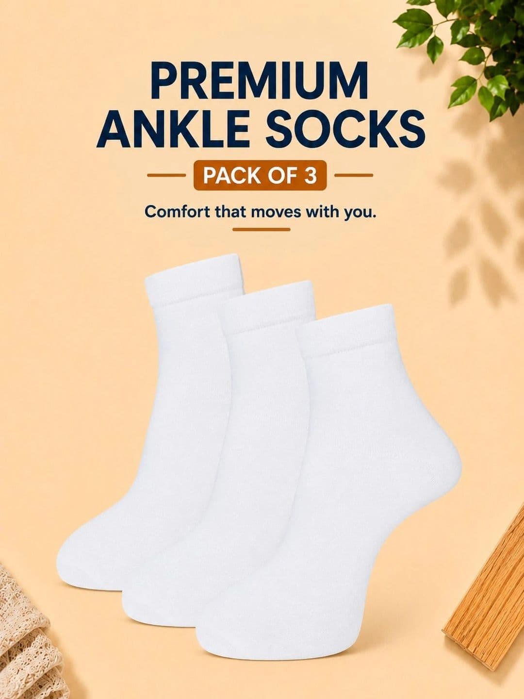 ADDOSSO Men Pack of 3 Cotton Assorted Ankle Length Socks thumbnail 2