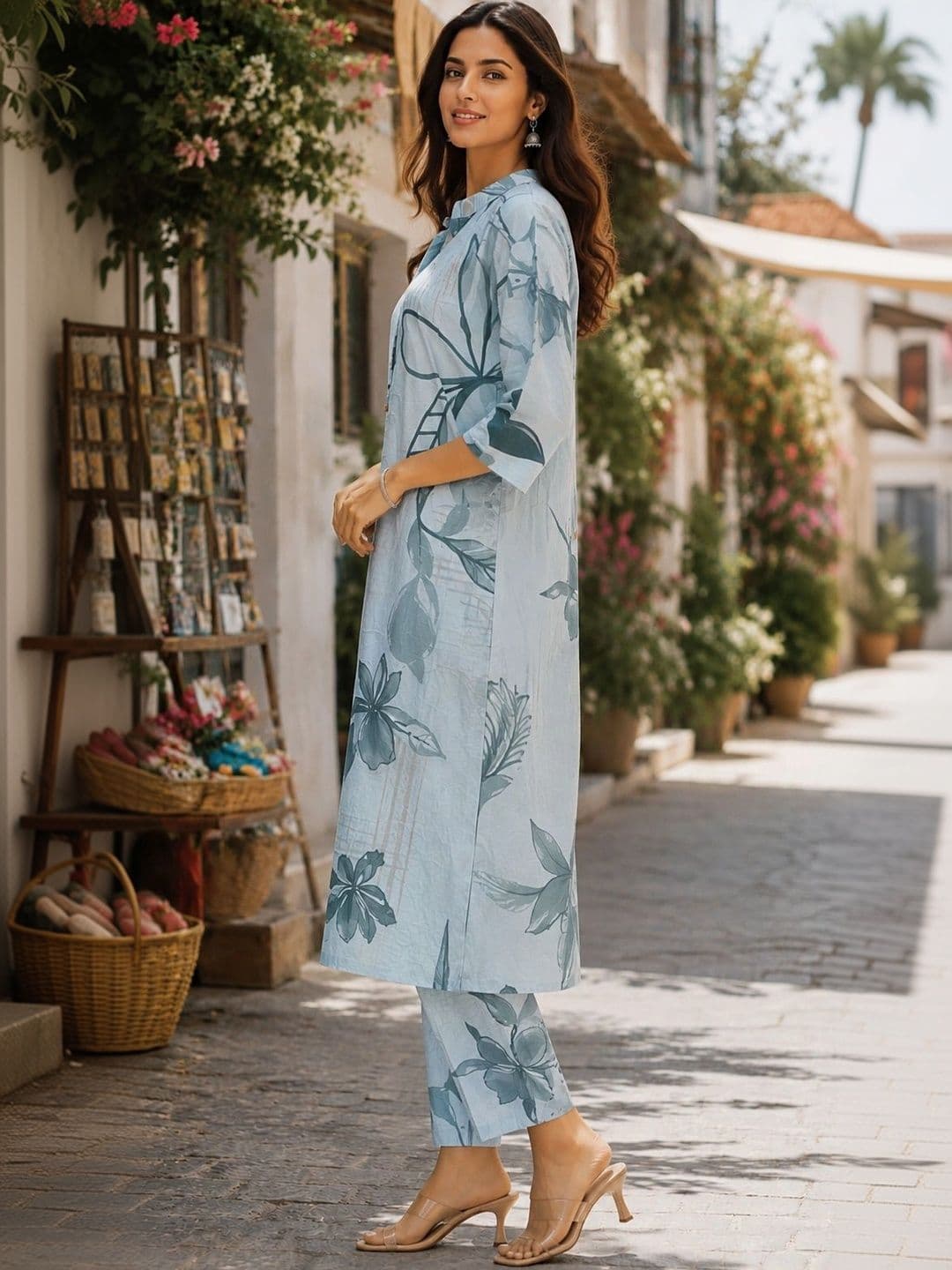 Three Boganvilla Women Floral Printed Regular Kurta with Trousers thumbnail 3