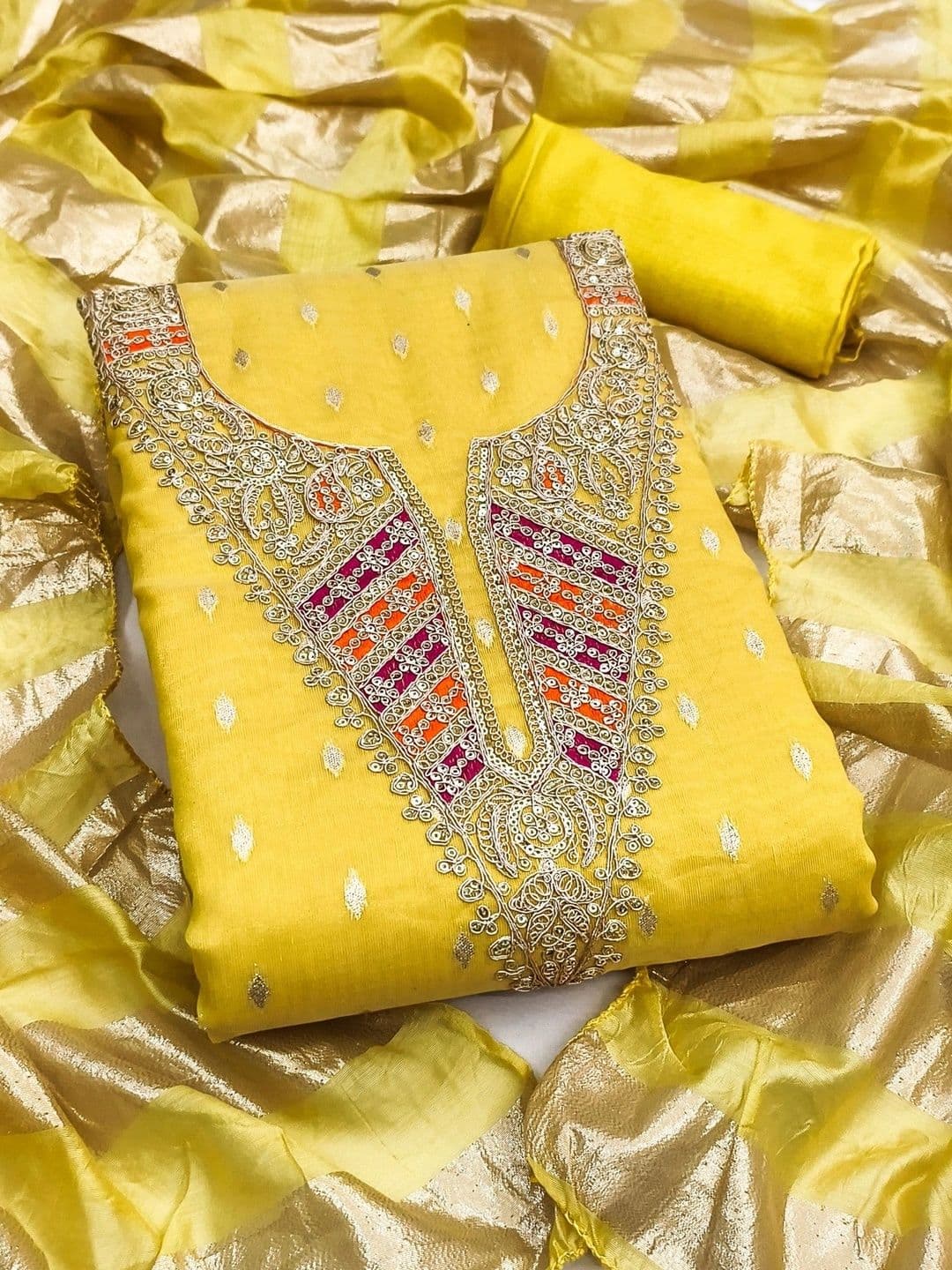 LeeliPeeri Designer Embroidered Art Silk Unstitched Dress Material - view 1