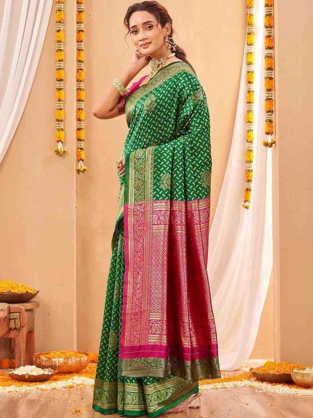 KALINI Woven Design Zari Art Silk Fusion Saree thumbnail 3
