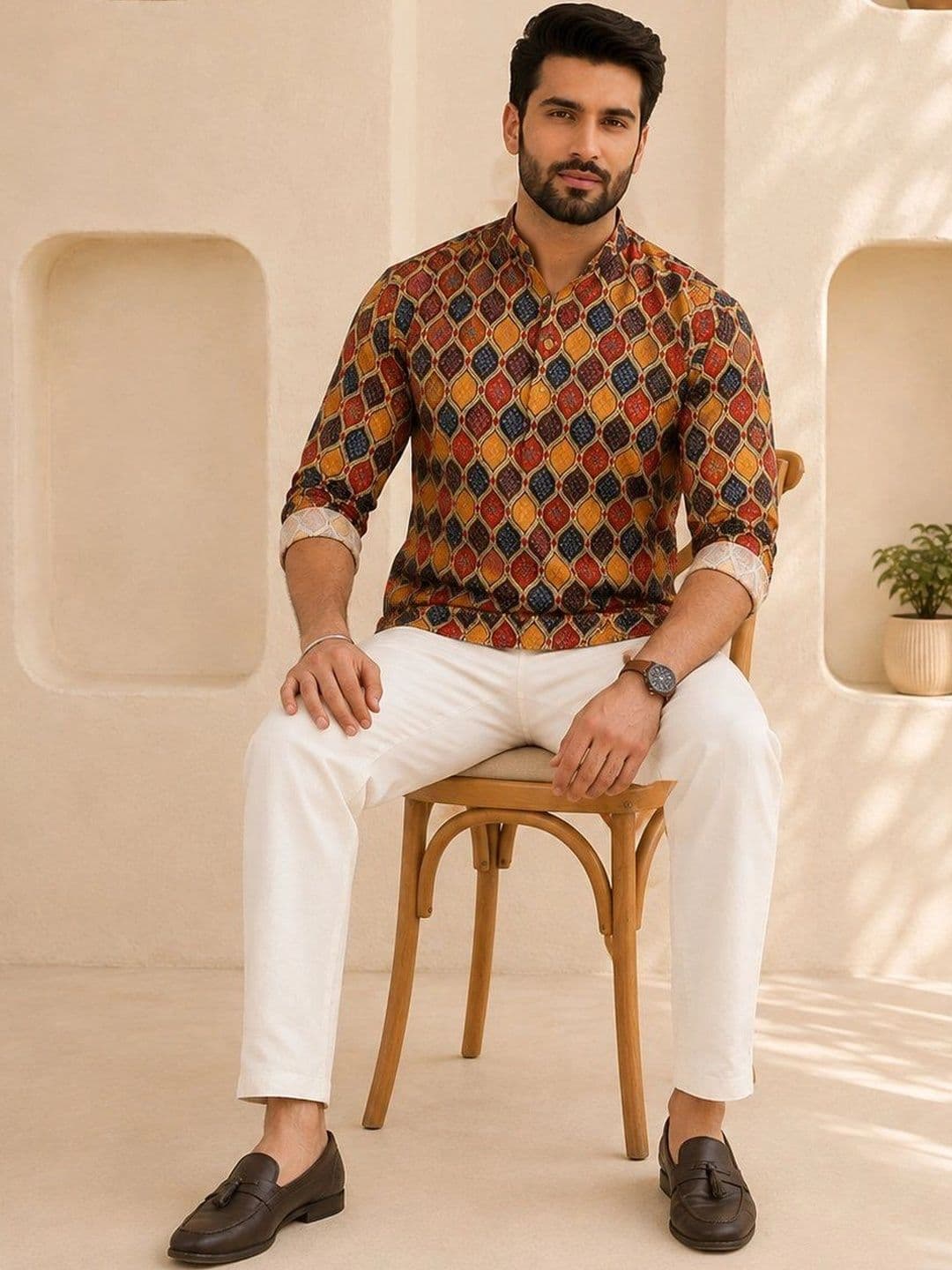 Anouk Men Geometric Printed Kurta thumbnail 3