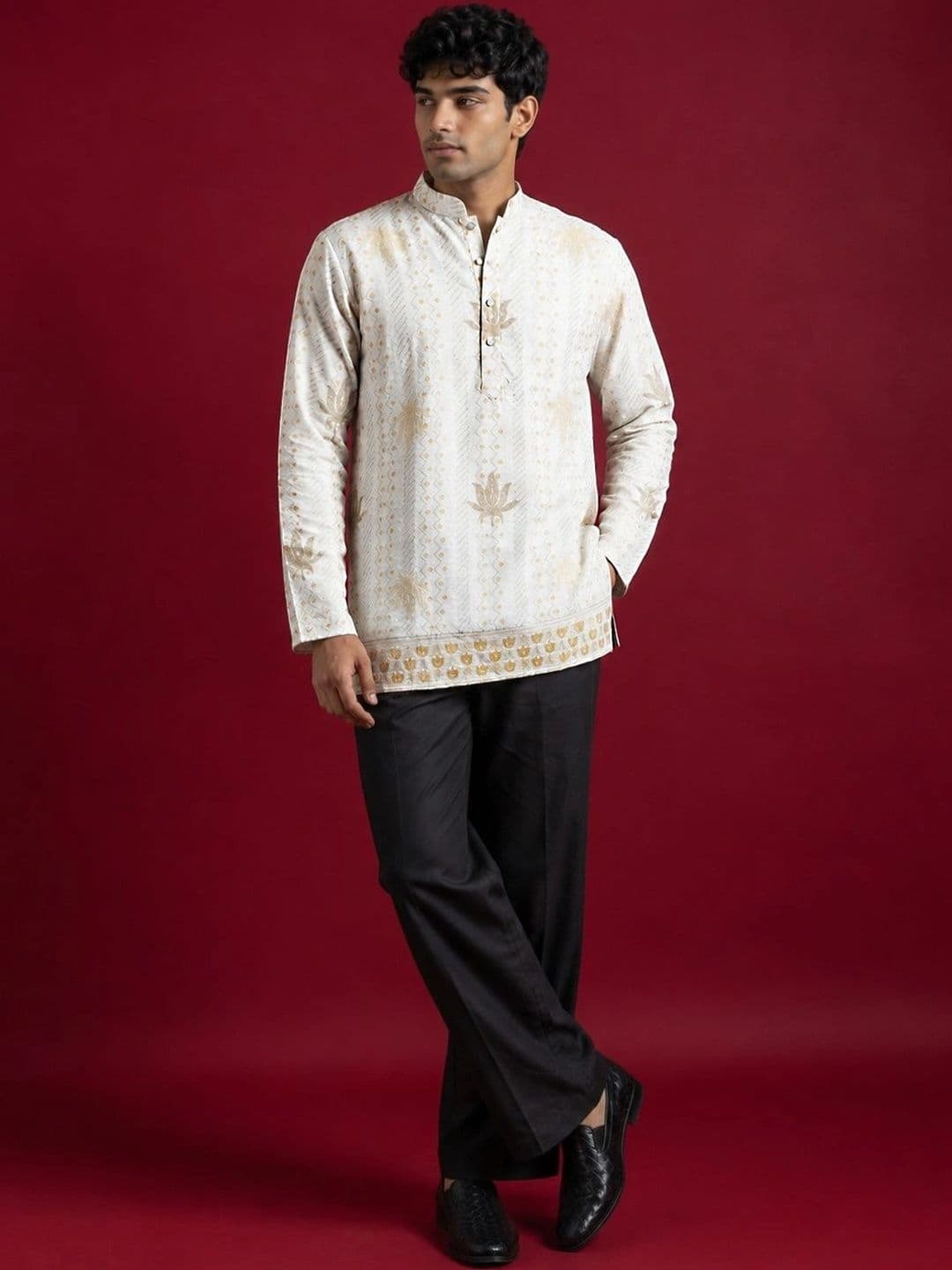 Jompers Men Ethnic Motifs Embroidered Thread Work Kurta thumbnail 5