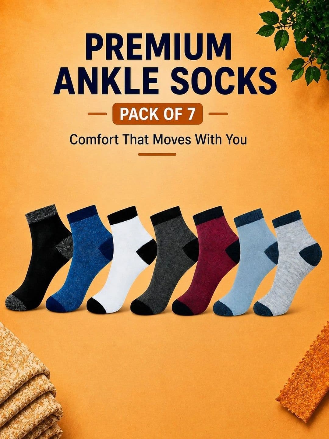 ADDOSSO Men Pack of 7 Cotton Assorted Ankle Length Socks thumbnail 2