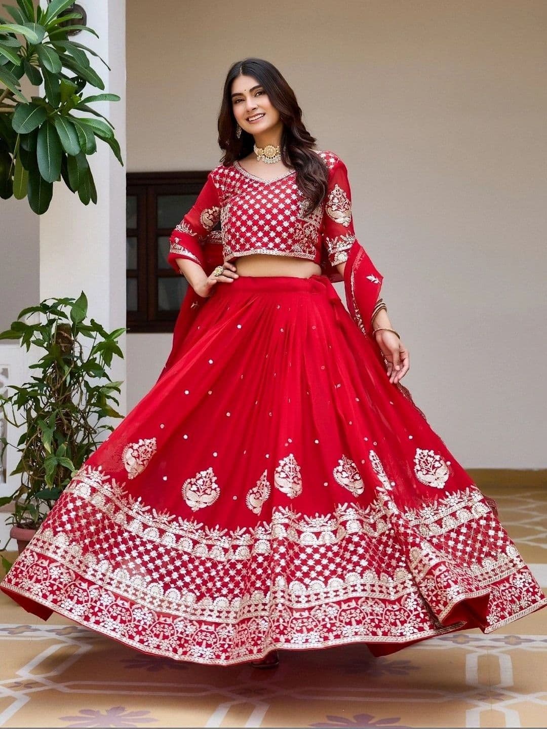 Shree Ram Creation Embellished Ready to Wear Lehenga & Blouse With Dupatta thumbnail 3
