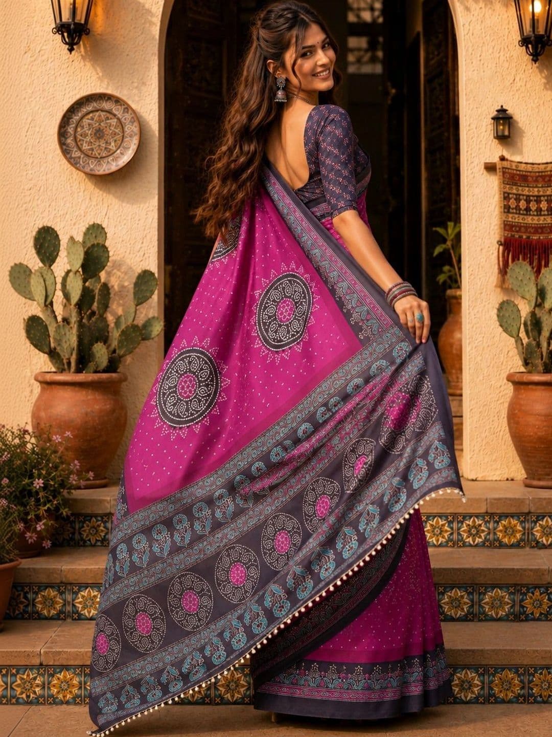Durga Textile Bandhani Silk Blend Bandhani Saree thumbnail 2