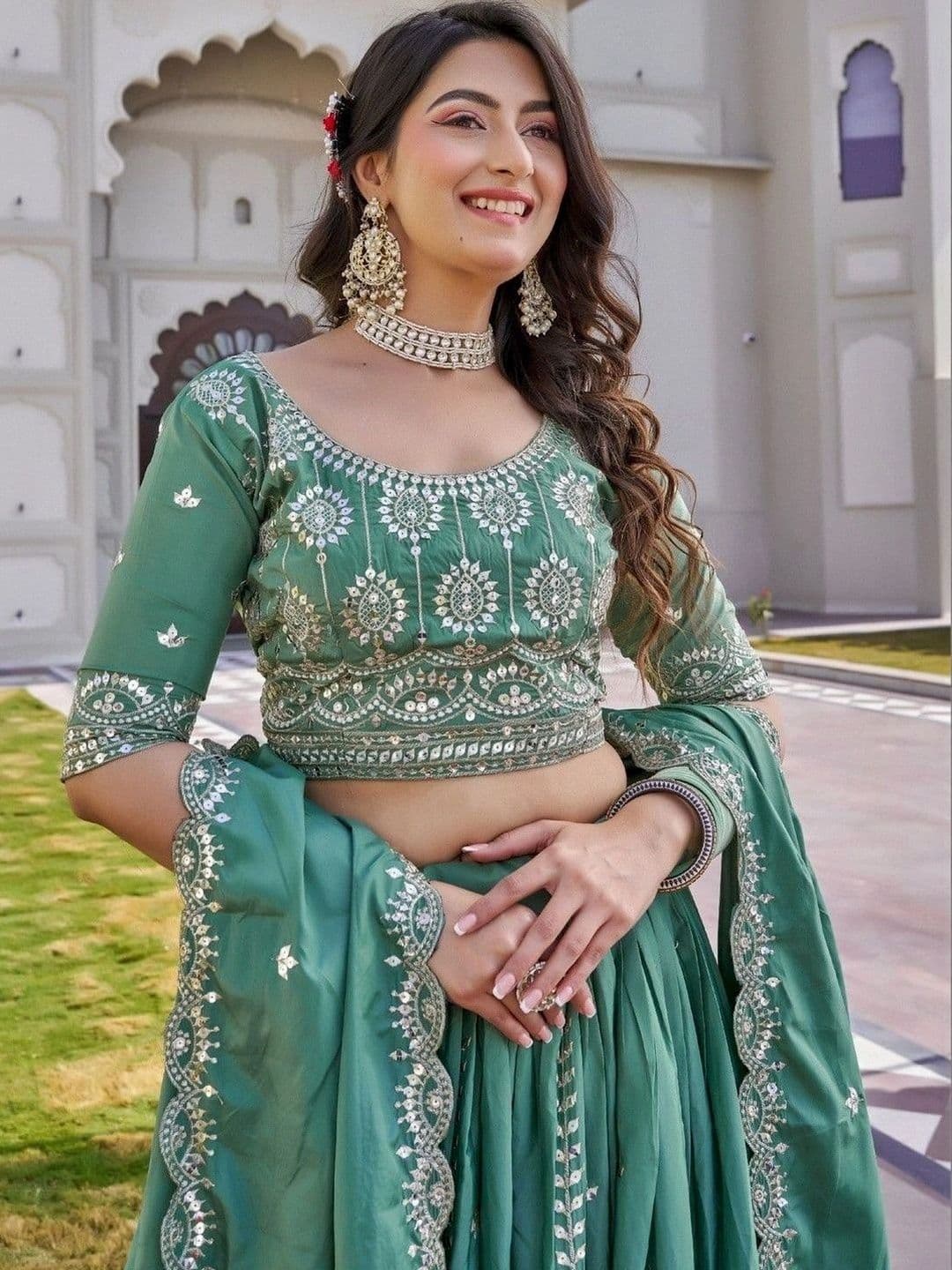Shree Ram Creation Women Mirror Work Ready to Wear Lehenga & Blouse With Dupatta thumbnail 3