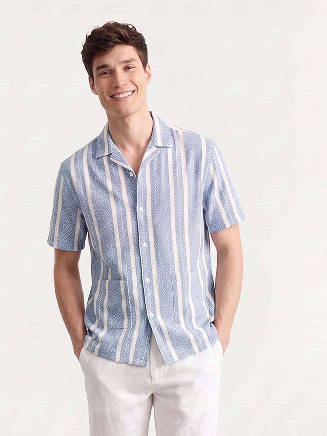 Mast & Harbour Soft Touch Textured Stripe Shirt thumbnail 2
