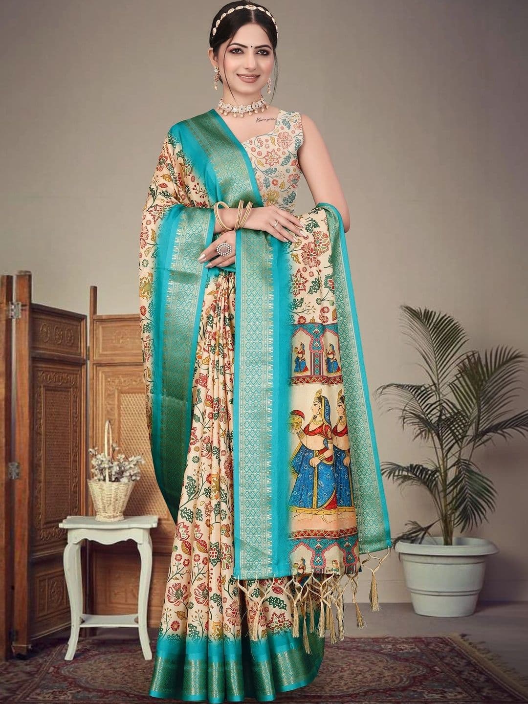VS MALL Floral Silk Cotton Saree thumbnail 5