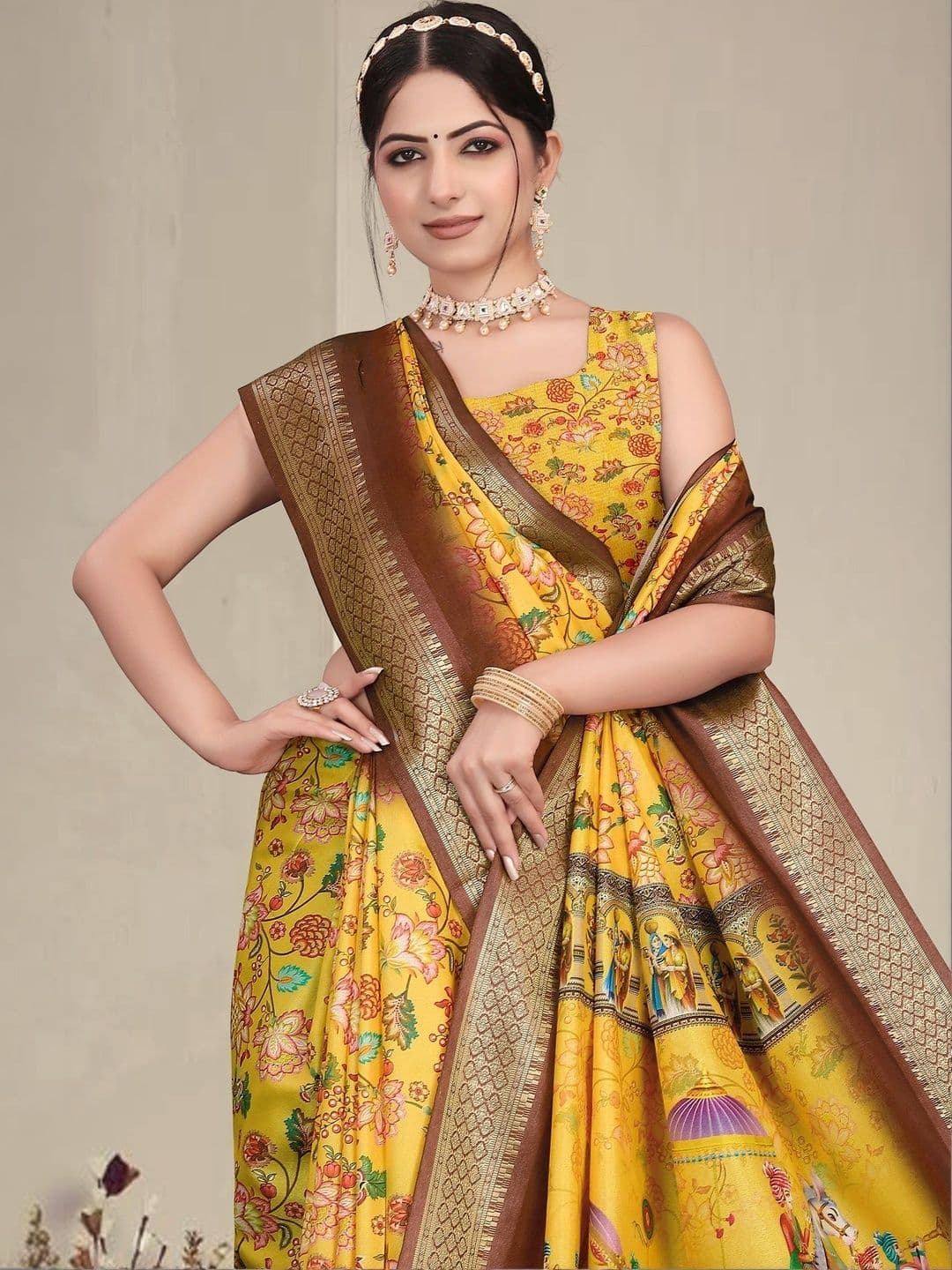VS MALL Floral Silk Cotton Saree thumbnail 5