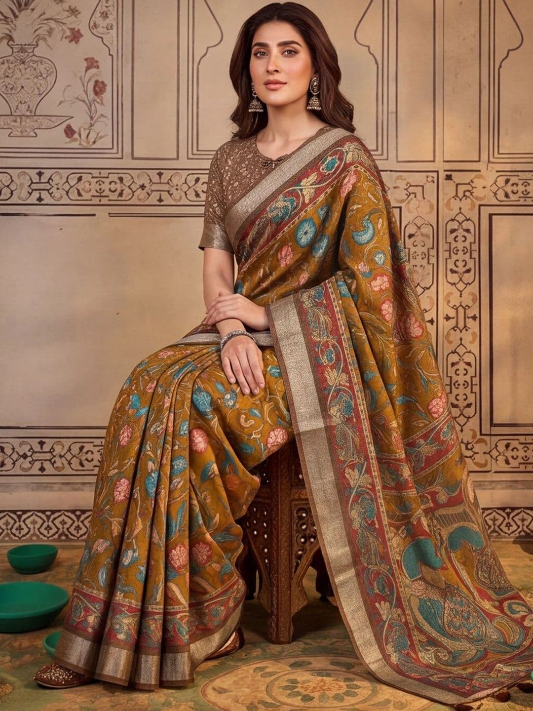 Mitera Kalamkari Zari Silk Cotton Designer Khadi Saree thumbnail 5