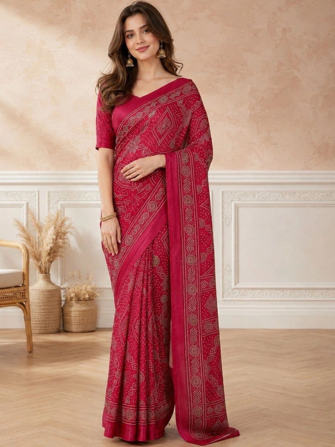 all about you Bandhani Poly Chiffon Fusion Bandhani Saree - view 1