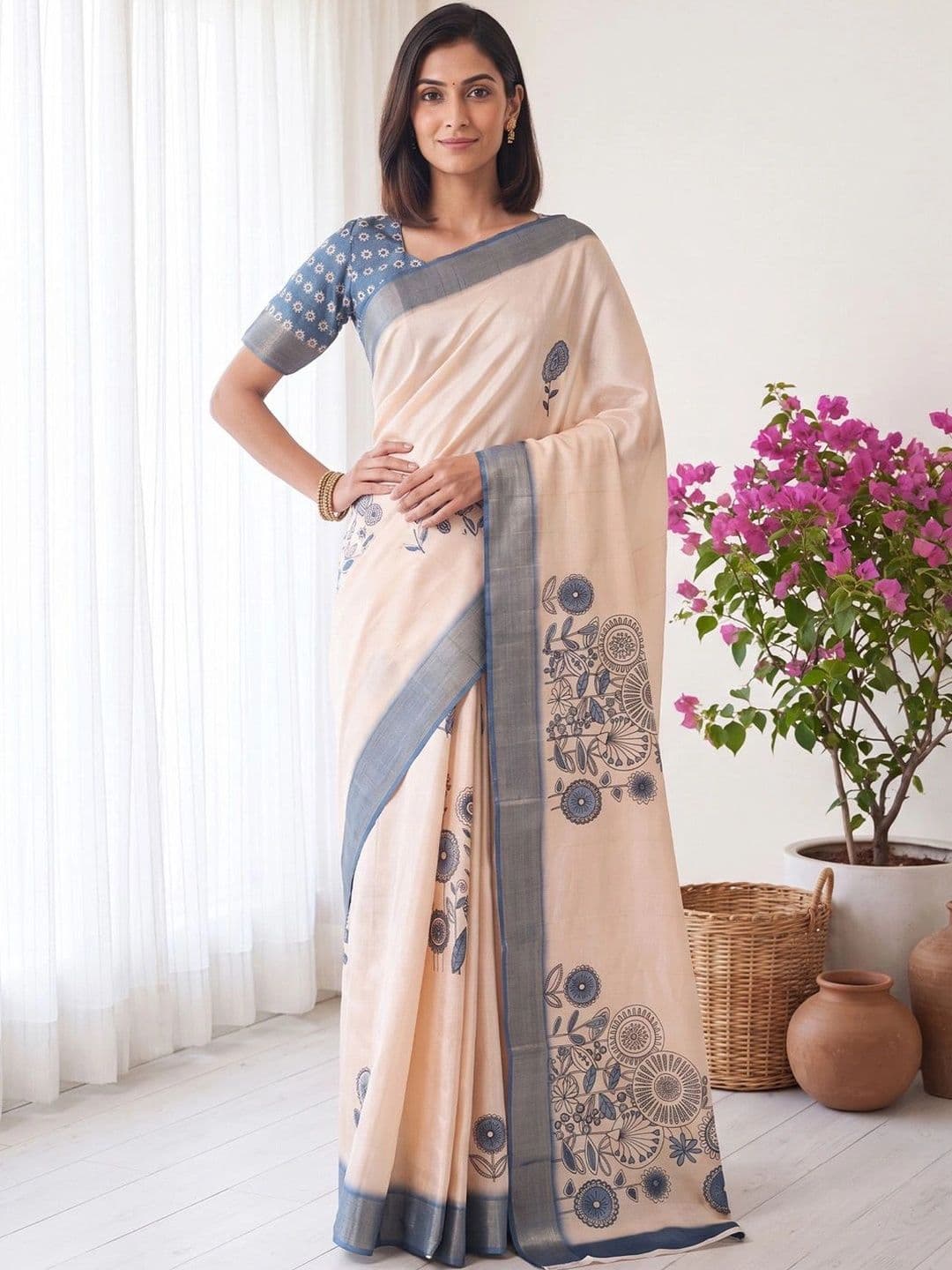 Anouk Floral Silk Blend Designer Chanderi Saree thumbnail 5