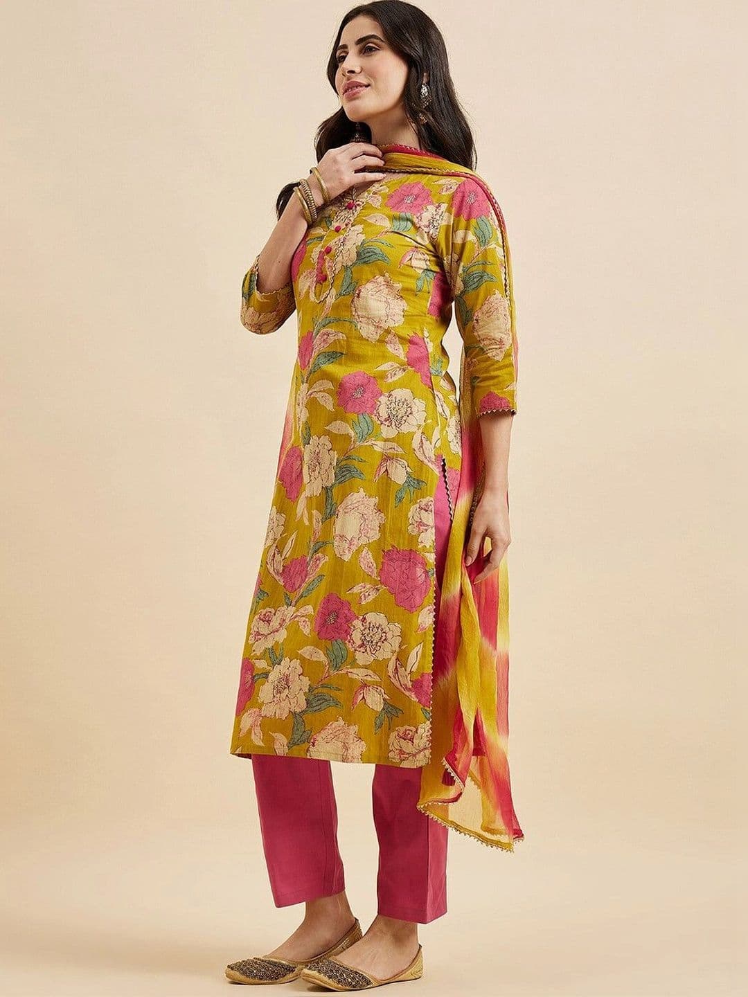 Sangria Women Floral Printed Regular Patti Pure Cotton Kurta with Trousers & With Dupatta thumbnail 5