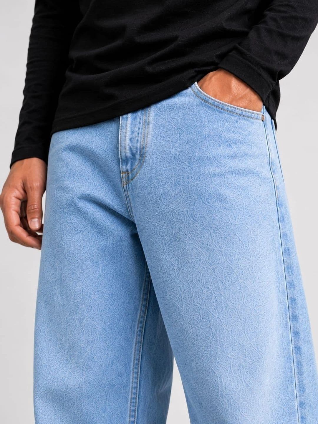 VK CULTURE Men Wide Leg Mid-Rise Light Fade Printed Jeans thumbnail 6