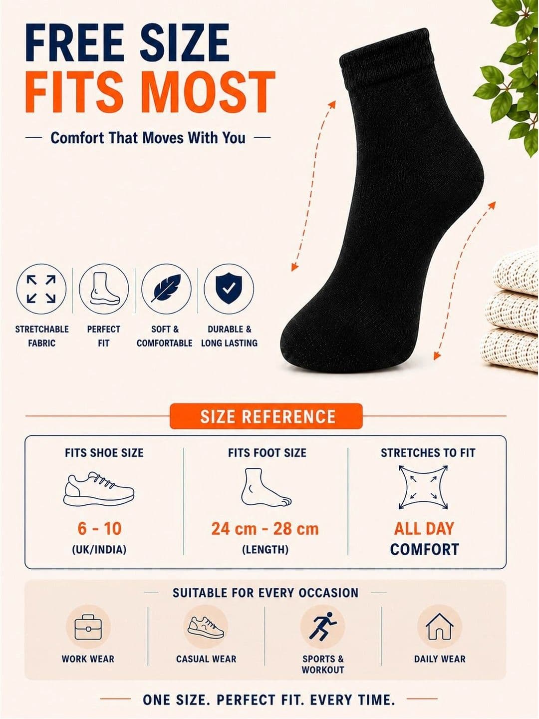 ADDOSSO Men Pack of 6 Cotton Assorted Ankle Length Socks thumbnail 5
