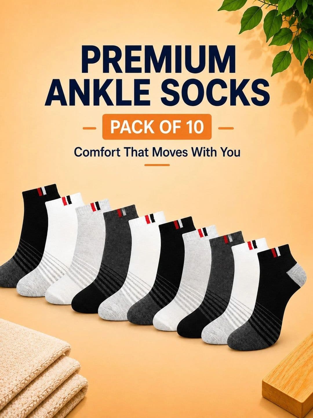 ADDOSSO Men Pack of 10 Cotton Assorted Striped Ankle Length Socks thumbnail 4
