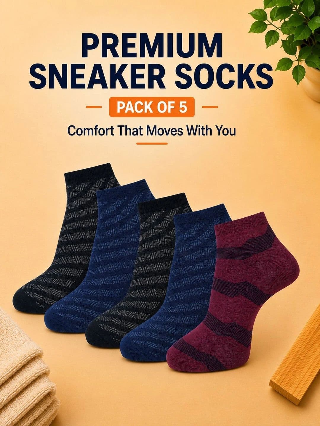 ADDOSSO Men Pack of 5 Cotton Assorted Patterned Ankle Length Socks thumbnail 2