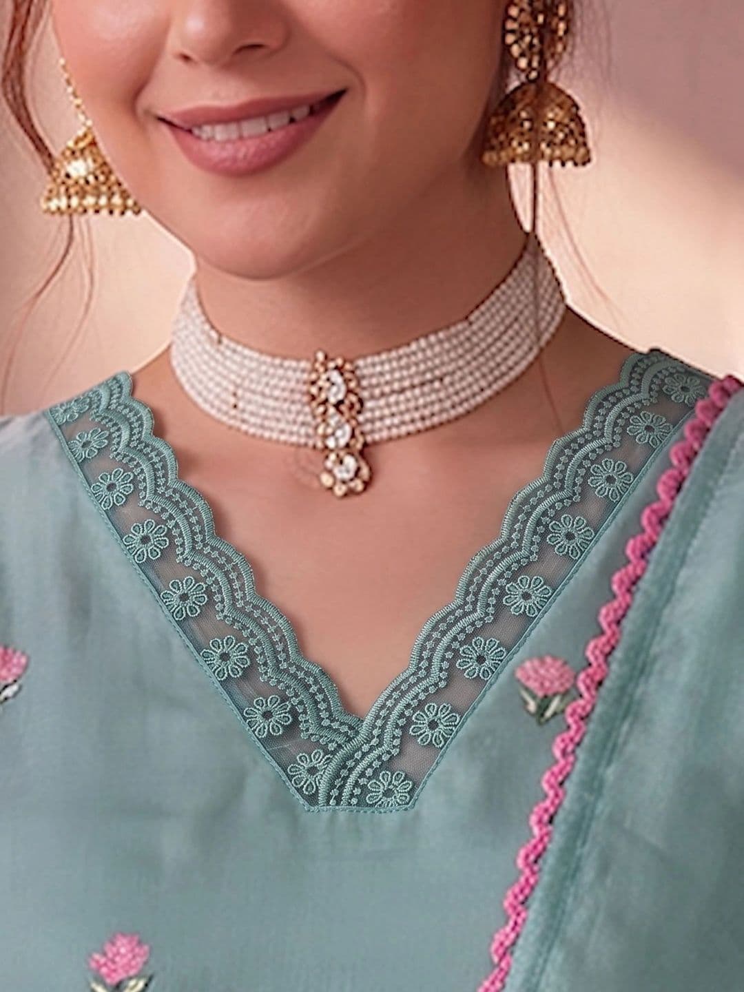 AVANSHEE Women Embroidered Chanderi Cotton Kurta with Trousers & With Dupatta thumbnail 6