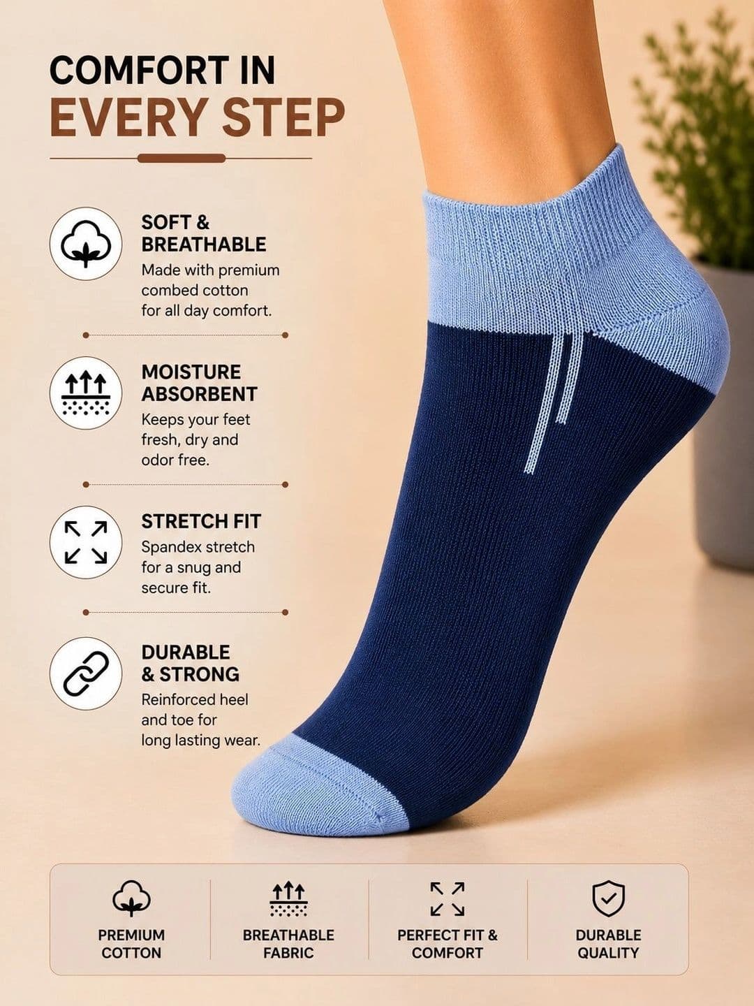 ADDOSSO Men Pack of 10 Cotton Assorted Colourblocked Ankle Length Socks thumbnail 3