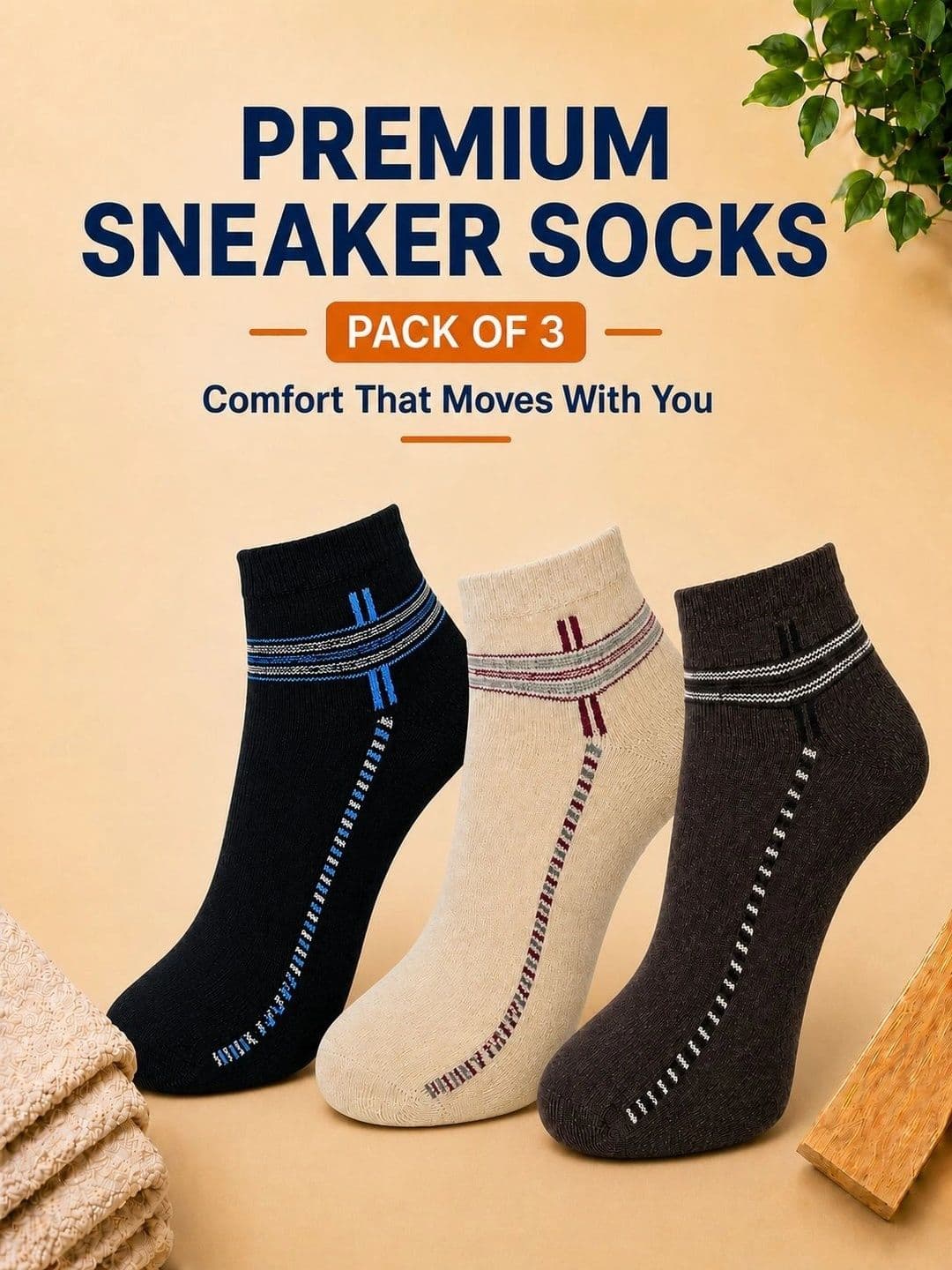 ADDOSSO Men Pack of 3 Cotton Assorted Patterned Ankle Length Socks thumbnail 5