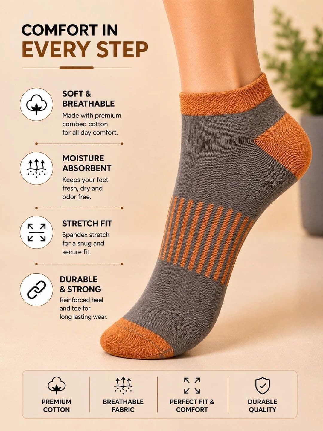 ADDOSSO Men Pack of 10 Cotton Assorted Striped Ankle Length Socks thumbnail 5