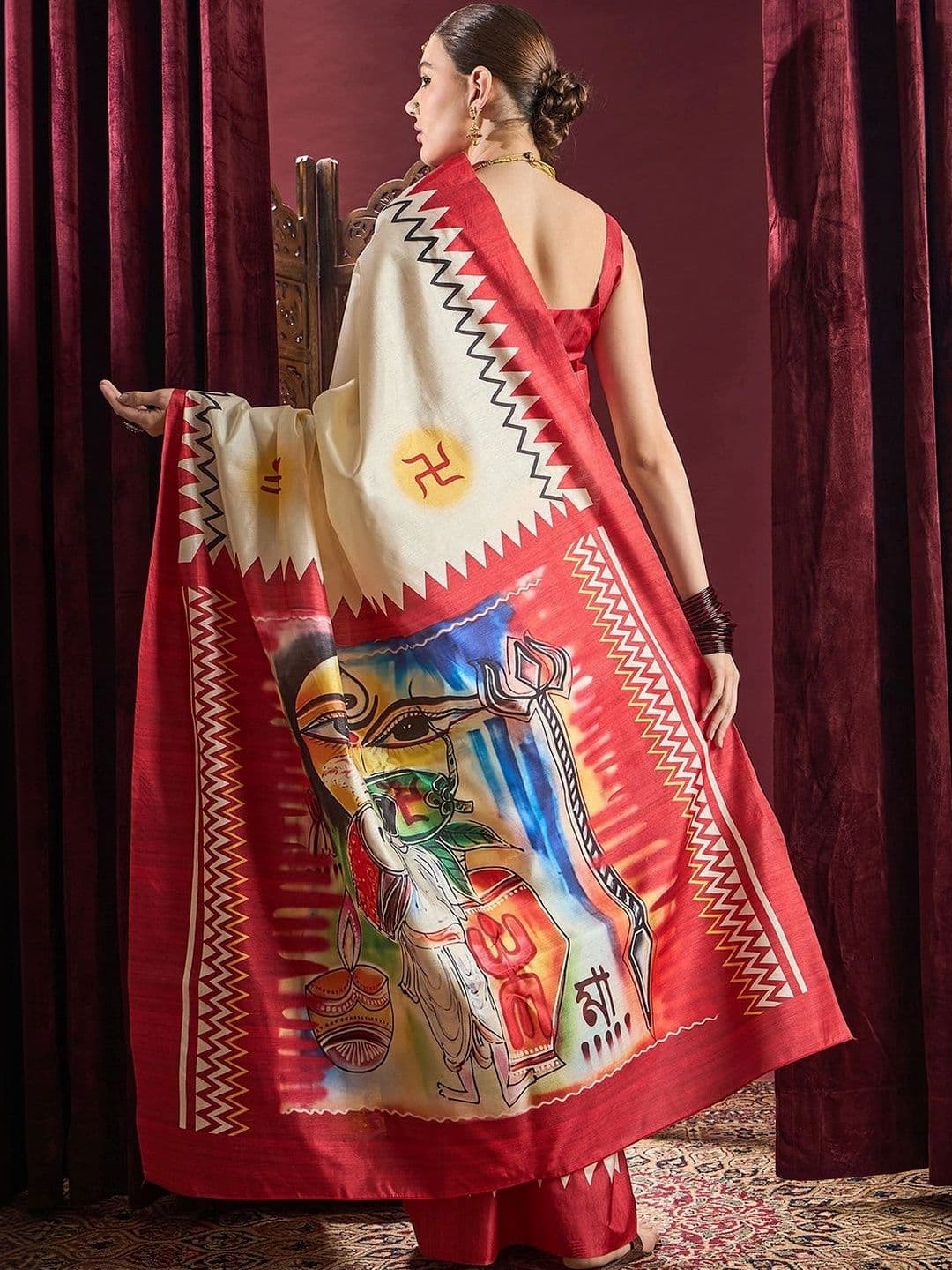 Sangria Women Silk Blend Designer Garad Saree thumbnail 4