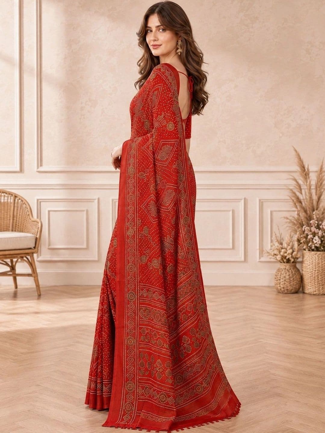 all about you Bandhani Poly Chiffon Fusion Bandhani Saree thumbnail 5