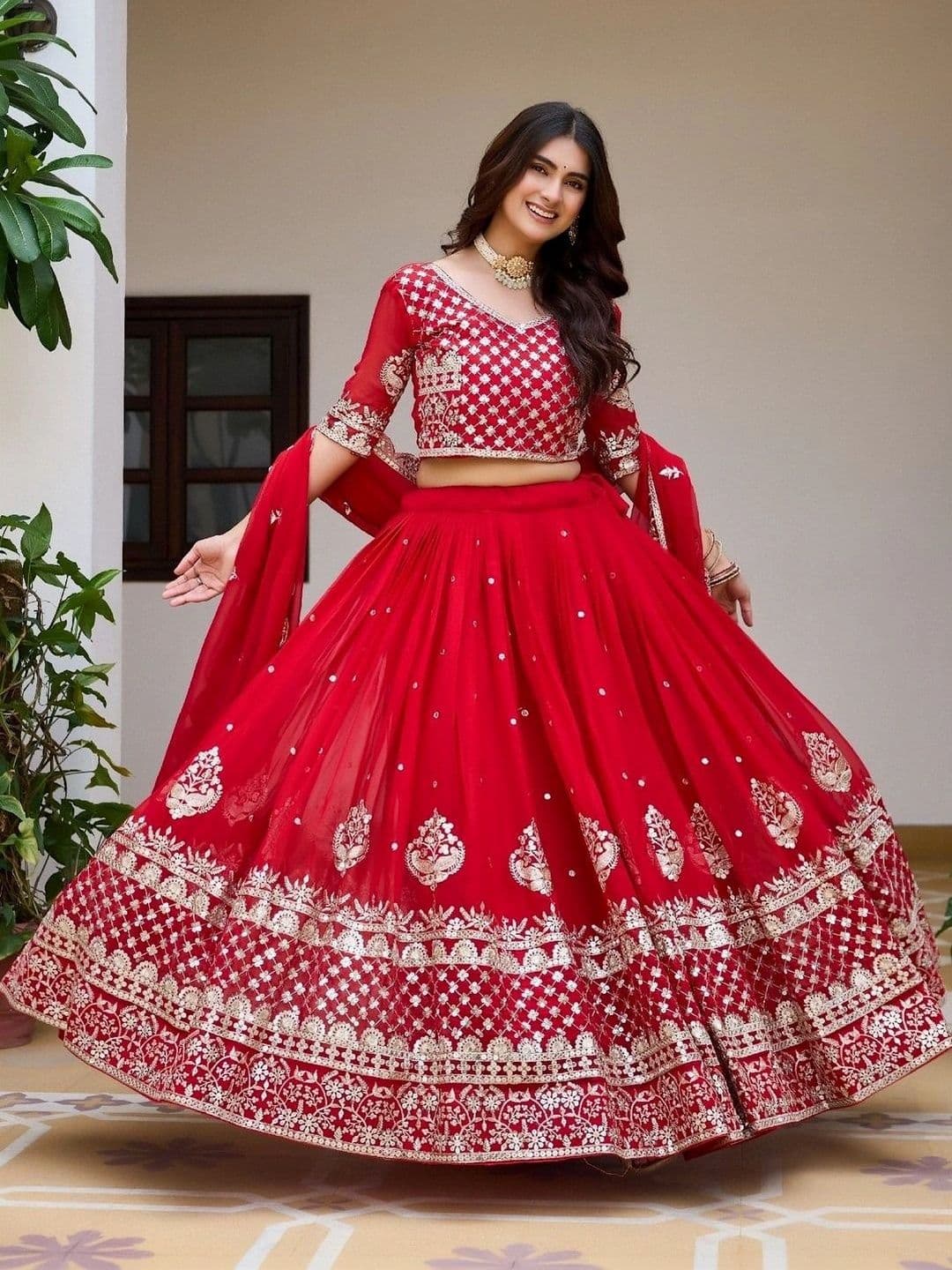 Shree Ram Creation Embellished Ready to Wear Lehenga & Blouse With Dupatta thumbnail 6