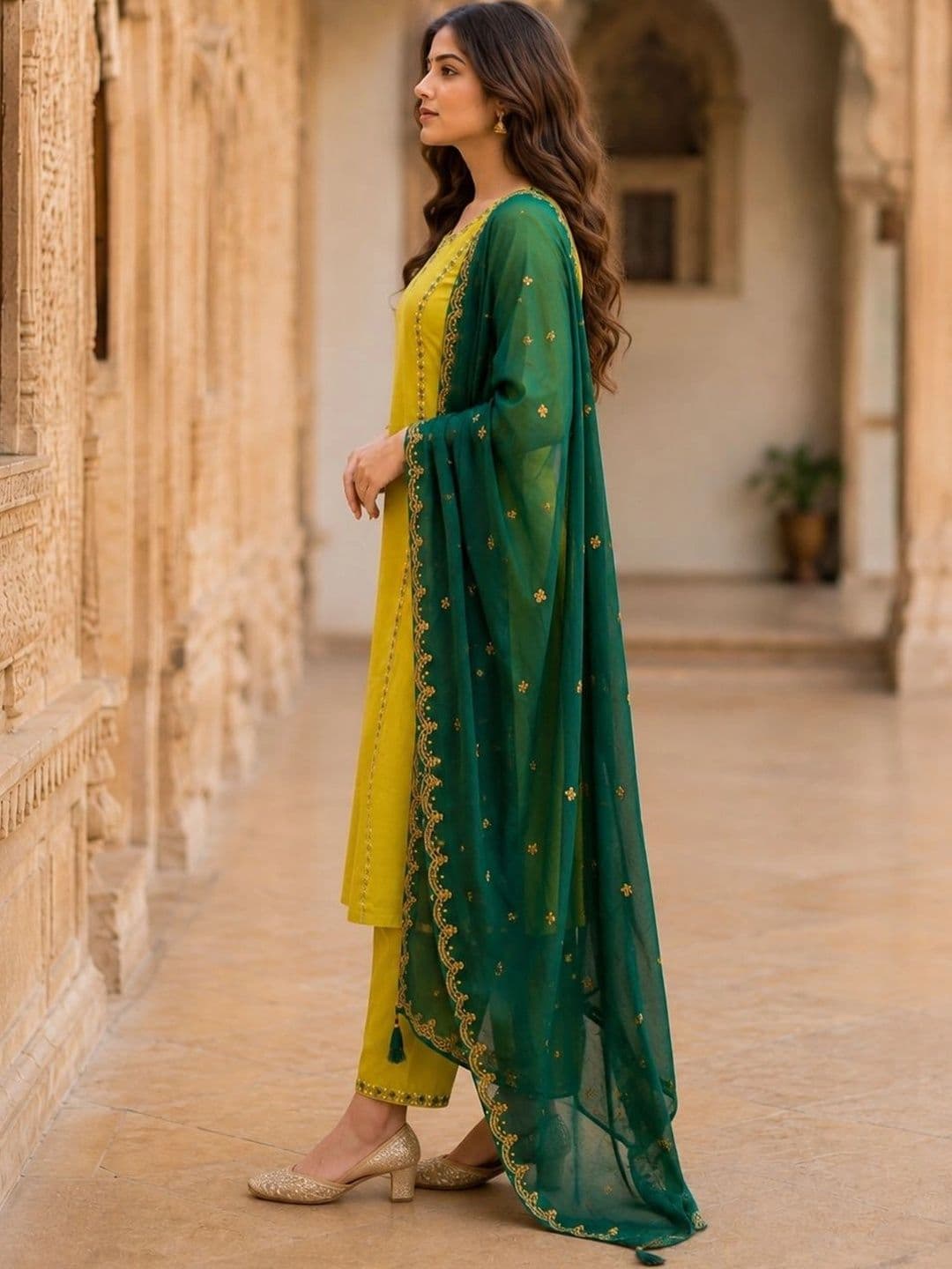 ISHU FAB Women Ethnic Motifs Embroidered Regular Thread Work Kurta with Trousers & With Dupatta thumbnail 2