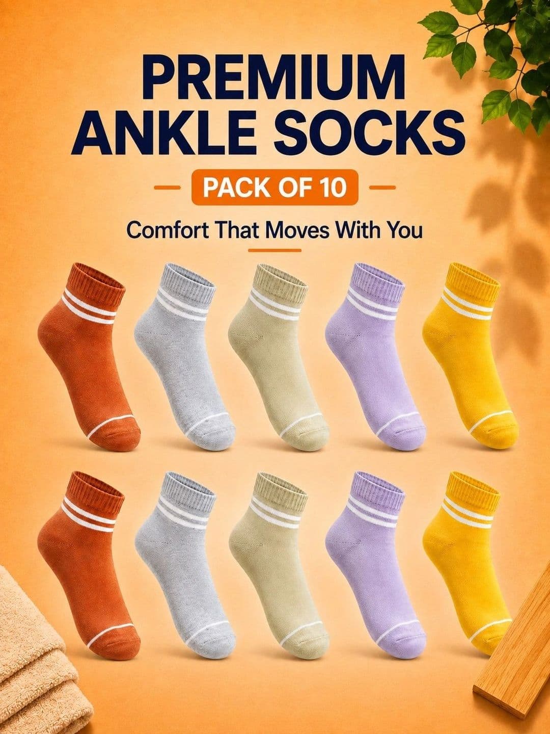 ADDOSSO Men Pack of 10 Cotton Assorted Striped Ankle Length Socks thumbnail 2