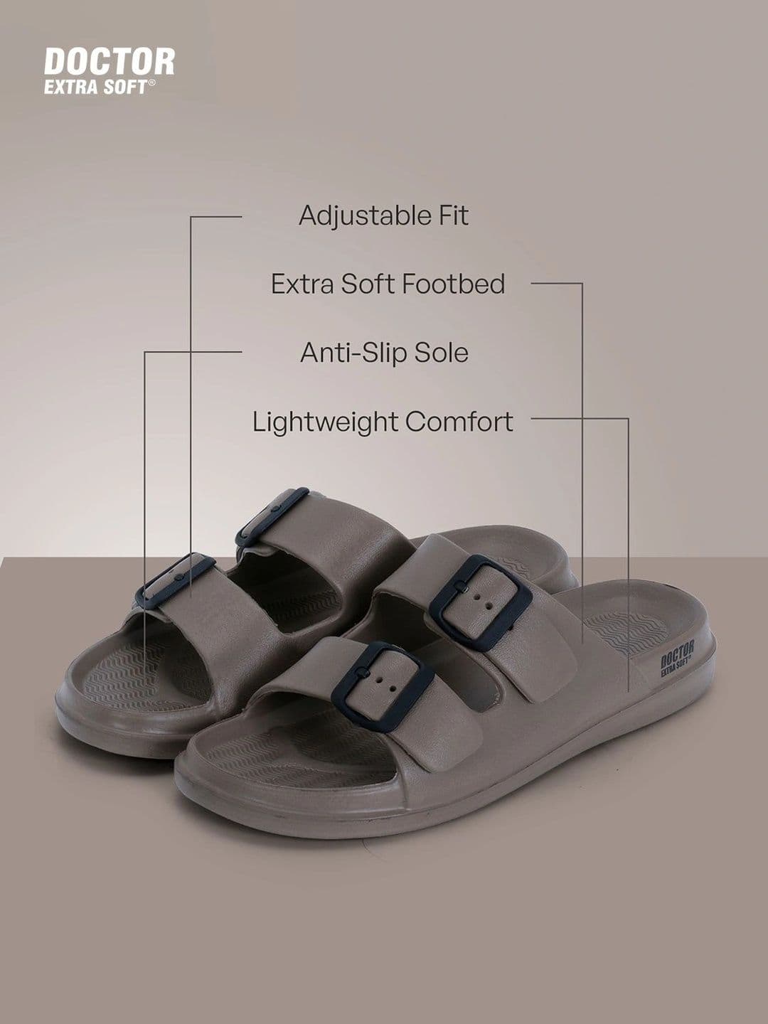 DOCTOR EXTRA SOFT Men Classic Cushion Lightweight Rubber Sliders With Buckle Detail thumbnail 3