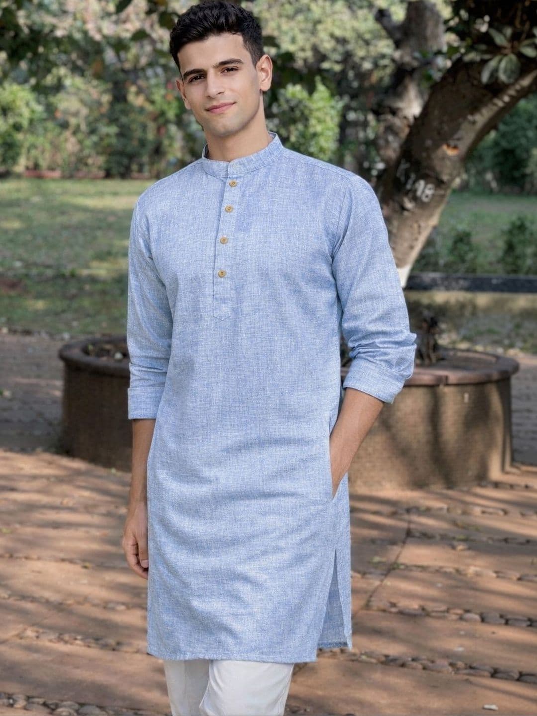 Anouk Men Cotton Linen Long Kurta thumbnail 4