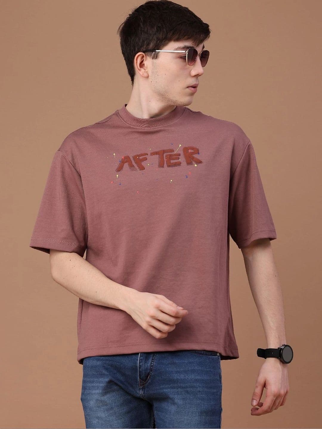 V-Mart Men Typography Printed Drop-Shoulder Sleeves T-shirt thumbnail 2
