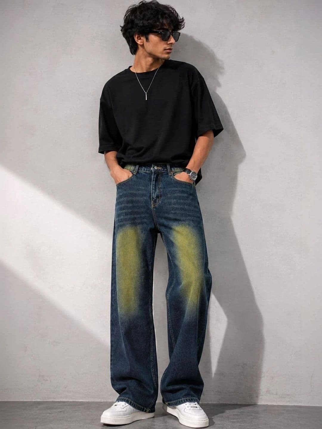 VK CULTURE Men Wide Leg Mid-Rise Light Fade Coated Jeans thumbnail 5