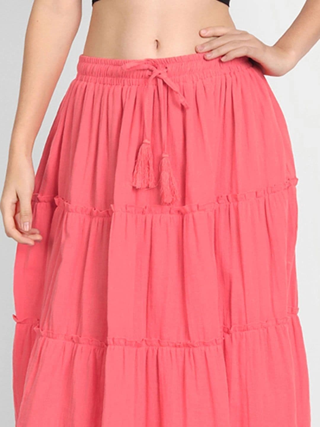 Aaruvi Ruchi Verma Women Pure Cotton Tiered Midi Flared Skirt thumbnail 2