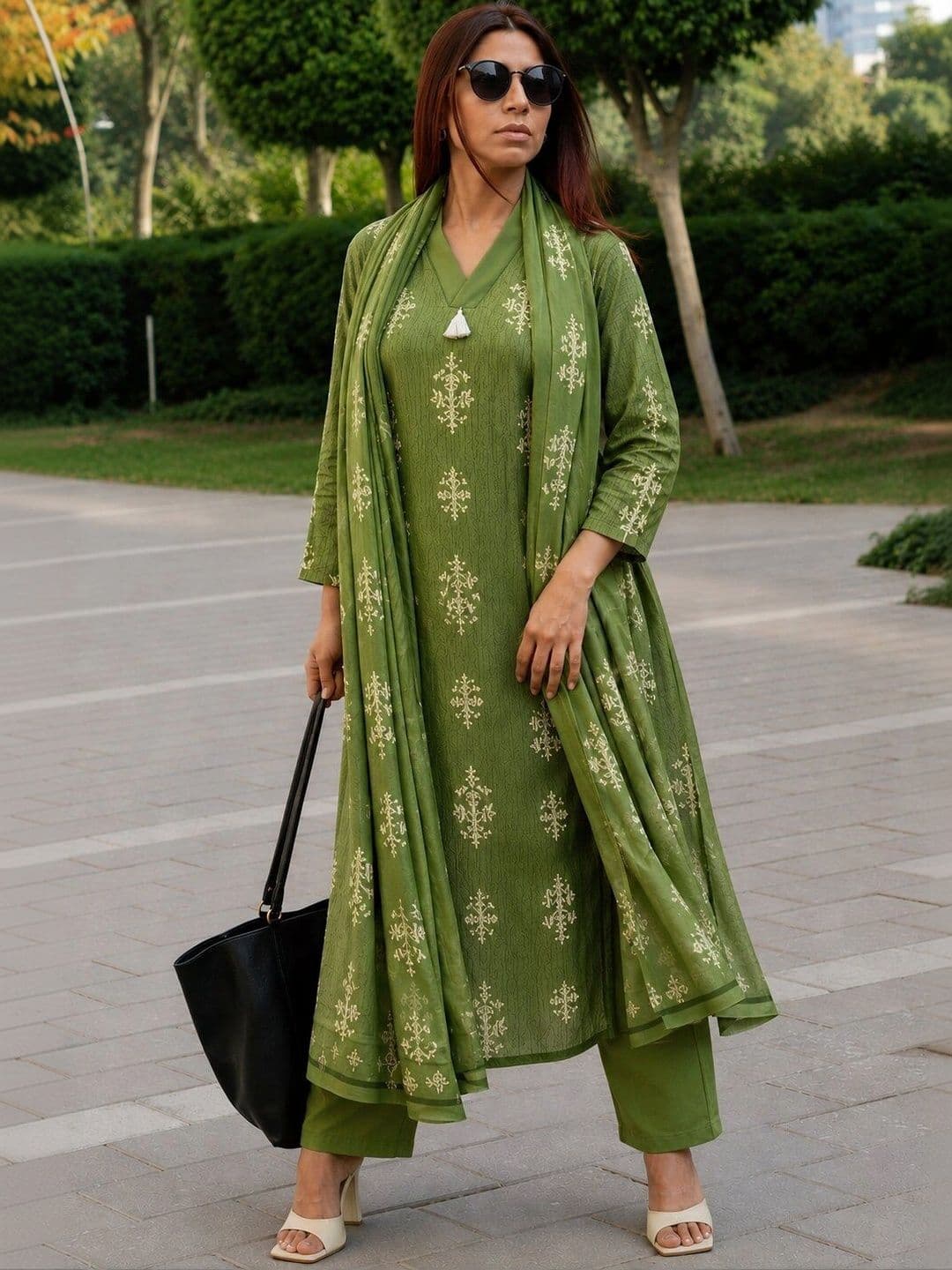 SZN Women Ethnic Motifs Printed Regular Kurta with Palazzos & With Dupatta thumbnail 3